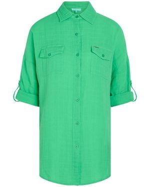 Melissa Odabash Elena Cotton Gauze Cover-Up Shirt - Green