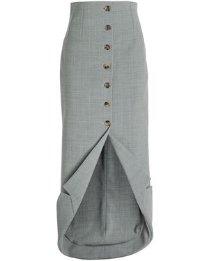A.W.A.K.E. MODE Jacket-Collar Darted Woven Midi Skirt - Grey