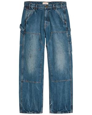 CHERRY LA Paint-Effect Washed Wide-Leg Jeans - Blue