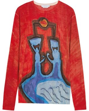 Gabriela Hearst Isaro Printed Cashmere T-Shirt - Red