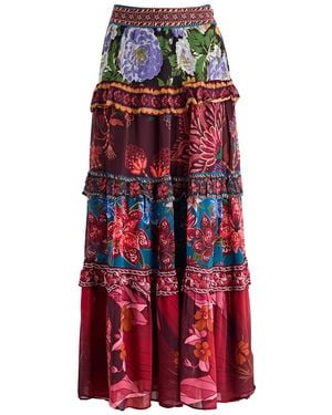 FARM Rio Ruffled Floral-Print Chiffon Maxi Skirt - Red