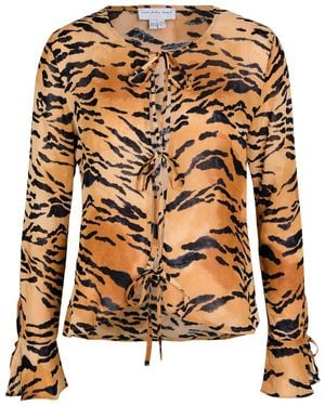 Never Fully Dressed Cali Tiger-Print Chiffon Top - Metallic