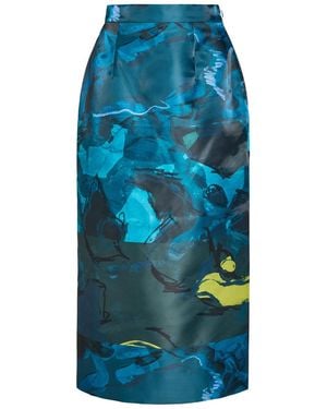 ROKSANDA Irma Printed Moiré Midi Skirt - Blue