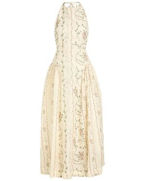 Agua Bendita Balsa Floral-Embroidered Linen Maxi Dress - Natural