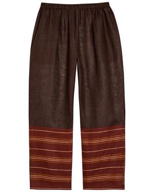 Tory Burch Stripe-Trimmed Semi-Sheer Linen Trousers - Brown