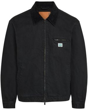 vowels Corduroy-Trimmed Denim Jacket - Black