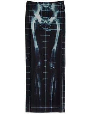 Jean Paul Gaultier Printed Stretch-Tulle Midi Skirt - Black