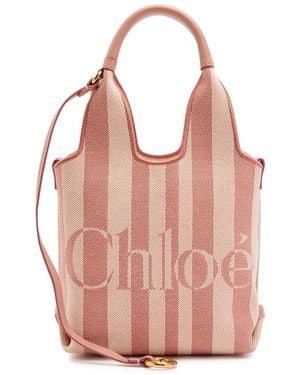 Chloé Stripy Logo-Jacquard Canvas Tote Bag - Pink