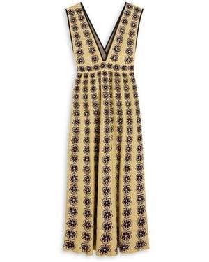 La DoubleJ Caper Floral-Intarsia Knit Midi Dress - Metallic