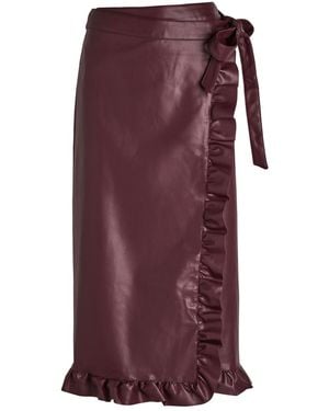 Never Fully Dressed Jaspre Ruffled Faux Leather Midi Wrap Skirt - Purple