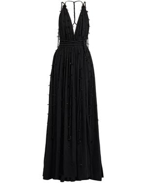 Caravana Bead Embellished Halterneck Cotton Maxi Dress - Black