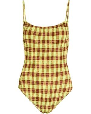 Damson Madder Lilibet Checked Smocked Swimsuit - Yellow