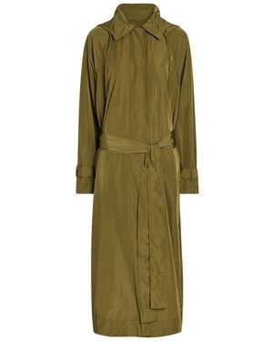 Another Tomorrow Hooded Belted Nylon Trench - Green