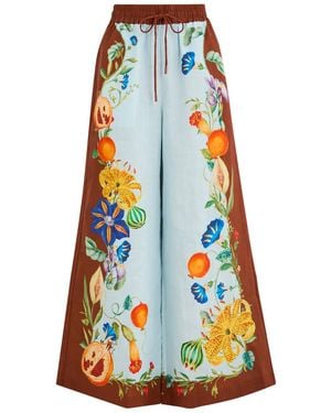 ALÉMAIS Dahlia Printed Wide-Leg Flax Pants - Blue