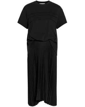 3.1 Phillip Lim Tucked Plissé Cotton T-Shirt Dress - Black