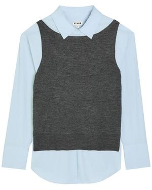 STAUD Damian Layered Stretch-Cotton Poplin Shirt - Blue