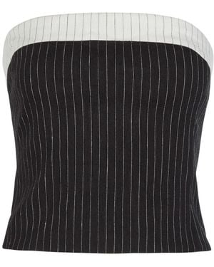 Alice + Olivia Kelly Pinstriped Strapless Linen-Blend Top - Black