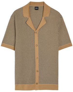 BOSS Lomare Jacquard Cotton Shirt - Brown