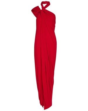 Balmain Cross-Neck Draped Chiffon Maxi Dress - Red
