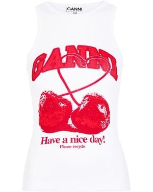 Ganni Cherry Printed Cotton Tank Top - Red