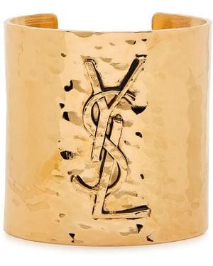 Saint Laurent Logo Hammered Cuff - Natural