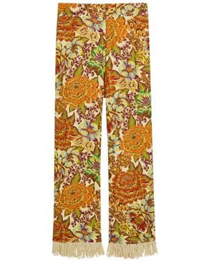 ALÉMAIS Lana Floral-Print Fringed Linen Trousers - Yellow