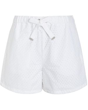 Moncler Logo-Appliquéd Embroidered Cotton Shorts - White