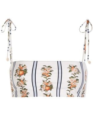 Agua Bendita Primavera Floral-Print Bikini Top - White