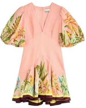 ALÉMAIS Papaya Printed Flax-Blend Mini Dress - Pink