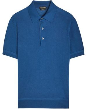 Tom Ford Gauge Cashmere And Silk-Blend Polo Shirt - Blue
