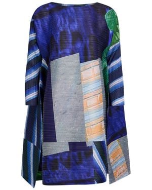Pleats Please Issey Miyake City University Printed Pleated Mini Dress - Blue