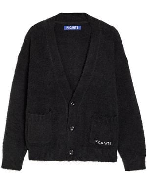Picante Shaggy Textured Cotton-Blend Cardigan - Black