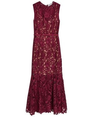 Self-Portrait Belted Guipure Lace Midi Dress - Red