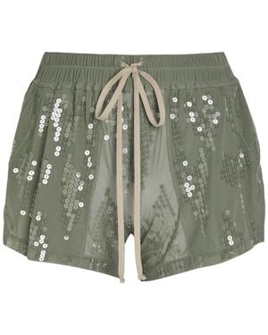 Rick Owens Ricamati Embellished Stretch-Tulle Shorts - Green