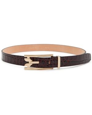 Victoria Beckham Dorian Pin Buckle Crocodile-Effect Leather Belt - White
