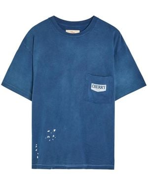 CHERRY LA Chevron Boxy Paint-Splatter Cotton T-Shirt - Blue