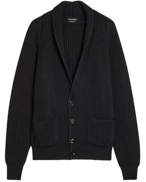 Tom Ford Shawl-Lapel Ribbed Wool And Silk-Blend Cardigan - Black