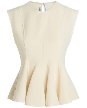 Another Tomorrow Double Face Flared-Hem Stretch-Wool Top - Natural