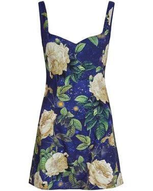 Alice + Olivia Eve Embellished Floral Crepe Mini Dress - Blue
