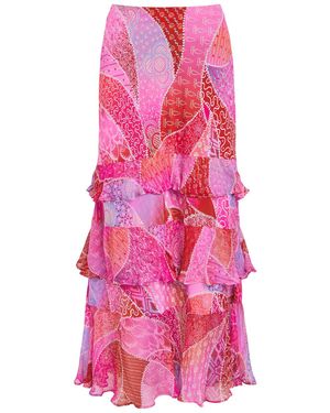 RIXO London Preslee Patterned Crepe De Chine Midi Skirt - Pink
