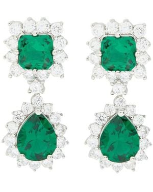 CZ by Kenneth Jay Lane Crystal-Embellished Rhodium-Plated Drop Earrings - Green