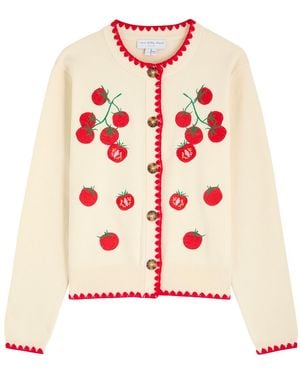 Never Fully Dressed Tomato Embroidered Knit Cardigan - Pink