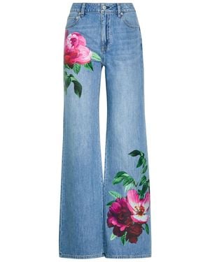 Alice + Olivia Chic Floral-Print Straight-Leg Jeans - Blue