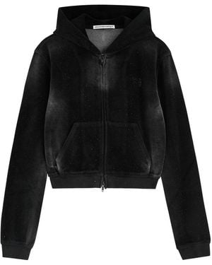 T By Alexander Wang Faded Crystal-Embellished Hooded Velour Sweatshirt - Black