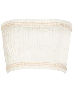 Emporio Sirenuse Flavia Pleated Cotton-Blend Bandeau Top - Natural