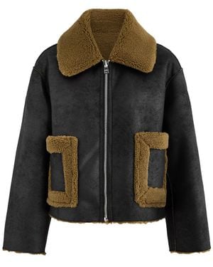 Jakke Vera Reversible Faux Shearling-Trimmed Faux Suede Jacket - Black