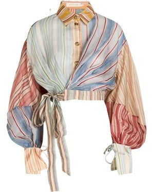 Zimmermann Rebellion Striped Linen And Silk-Blend Blouse - White