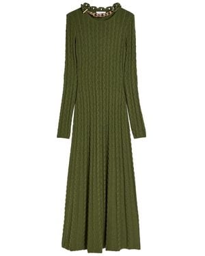 Rabanne Chain-Embellished Cable-Knit Midi Dress - Green