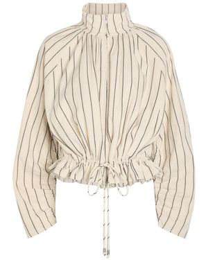 Free People Devon Balloon Striped Cotton Jacket - Natural