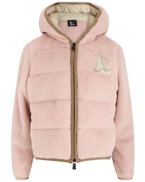 Moncler Hooded Faux Fur Jacket - Pink